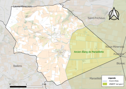 Carte de la ZNIEFF de type 2 sur la commune.