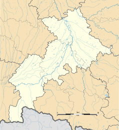 Mapa konturowa Górnej Garonny, blisko centrum na lewo znajduje się punkt z opisem „Montoulieu-Saint-Bernard”
