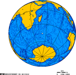 Orthographic projection centred over the Îles Crozet.