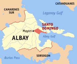 Map of Albay with Santo Domingo highlighted