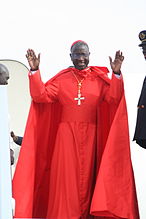 Théodore Adrien Cardinal Sarr with a ferraiolo, and wearing a red cassock, but not the rest of the choir dress.