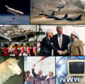Image 94From top left, clockwise: The Hubble Space Telescope orbits the Earth after it was launched in 1990; American jets fly over burning oil fields in the 1991 Gulf War; the Oslo Accords on 13 September 1993; the World Wide Web gains massive popularity worldwide; Boris Yeltsin greets crowds after the failed August Coup, which leads to the dissolution of the Soviet Union on 26 December 1991; Dolly the sheep is the first mammal to be cloned from an adult somatic cell; the funeral procession of Diana, Princess of Wales, who died in a 1997 car crash, and was mourned by millions; hundreds of thousands of Tutsi people are killed in the Rwandan genocide of 1994 (from 1990s)