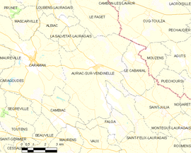 Mapa obce Auriac-sur-Vendinelle