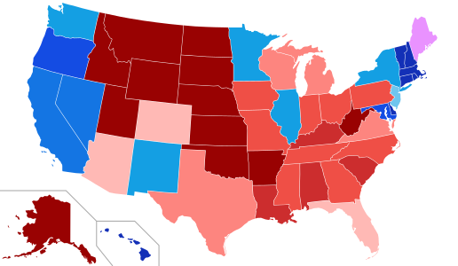 House votes by party holding plurality in state Democratic      100%      80-99%      70-79%      60-69%      51-59%      50% Republican      100%      80-99%      70-79%      60-69%      51-59%      50%