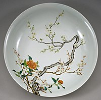 Famille rose dish with flowering prunus, 1723–1735