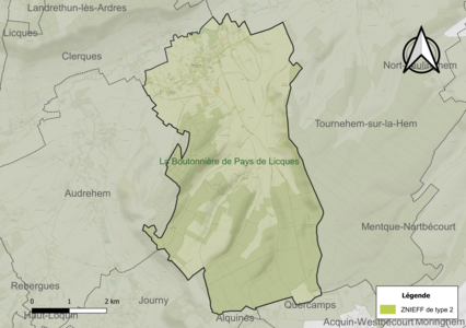 Carte de la ZNIEFF de type 2 sur la commune.