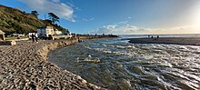 The mouth of the River Seaton in Cornwall after heavy rainfall caused flooding in the area and cause a significant amount of the beach to erode