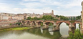 Albi featuring the Sainte-Cécile cathedral and the Pont Vieux (old bridge) over the river Tarn