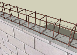 Detalhe de uma armadura em ferro sobre uma parede modelada no SketchUp