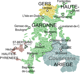 Le Comté de Comminges (en vert) au milieu du XVe siècle