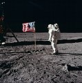 Image 21Photo of American astronaut Buzz Aldrin during the first moonwalk in 1969, taken by Neil Armstrong. The relatively young aerospace engineering industries rapidly grew in the 66 years after the Wright brothers' first flight. (from 20th century)