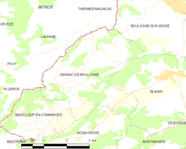 Mapa obce Gensac-de-Boulogne