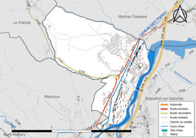 Carte en couleur présentant le réseau hydrographique de la commune