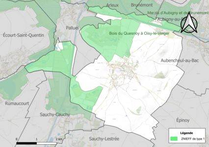 Carte des ZNIEFF de type 1 sur la commune.