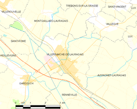 Mapa obce Villefranche-de-Lauragais