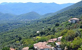 The village of Pournaria, Arkadia, can be seen in the background. View from the village of Dafni