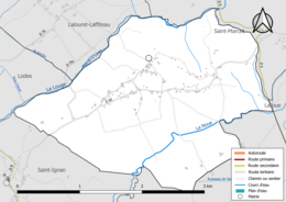 Carte en couleur présentant le réseau hydrographique de la commune