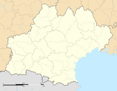 Mapa konturowa Oksytanii, w centrum znajduje się punkt z opisem „Auriac-sur-Vendinelle”