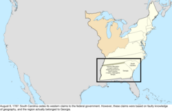 Map of the change to the United States in central North America on August 9, 1787