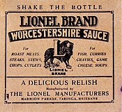 A label for the Australian Lionel Brand Worcestershire Sauce