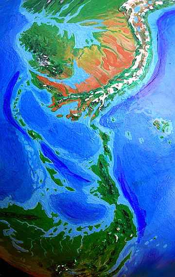 Orbital view of Seapole, a climatologically alternate Earth: Caribbean region. Click to enlarge.