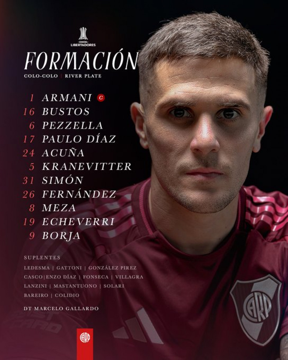 Once titular de River Plate ante Colo Colo.