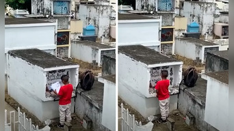 Un señor que pasaba por allí decidió acompañar al niño. Foto: composición LR/capturas de YouTube/@Integrityband