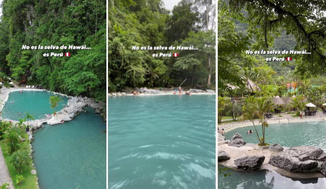 Las aguas turquesas, también llamadas 'aguas sulfurosas', quedan en Huánuco. Foto: composición LR/Instagram Leslie Rivas