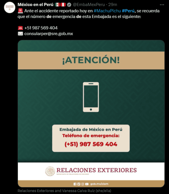  Embajada de México pide ayuda para hacer seguimiento a heridos. Foto: Embajada de México en Perú.    