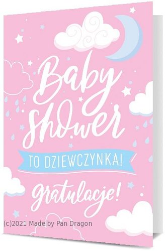 Kartka na baby shower, różowa, PDB6-1863 Pan Dragon