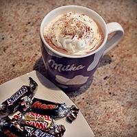 Hot #chocolate #with #whipped #cream #l4l #yummy #twix #mars #snickers