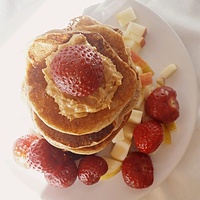 Polish style pancakes with apples, strawberries and peanut butter.  #food #healthy #healthyeating #healthyfood #healthyfoodporn #healthybreakfast #strawberries #love #happy #sunny #summer #colorful #fruits #instafood #instagood #instadaily #sweet #apple #