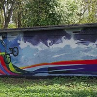 "Rainbow biker" mural