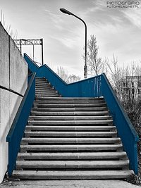 Stairs with blue railings