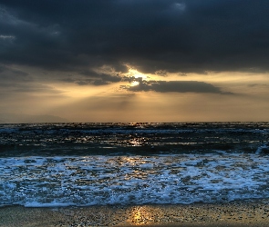 Morze, Promienie, Przebijające, Plaża