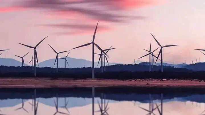 Wind turbines at dusk