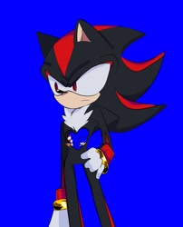 Size: 1651x2048 | Tagged: safe, artist:tamjeong_sonic, shadow the hedgehog, sonic the hedgehog, blue background, duo, gay, hand on hip, heart, hole in chest, lying back, lying down, micro, shadow x sonic, shipping, simple background