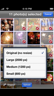 Selecting uploading size in Share.Pho.to app for iOS