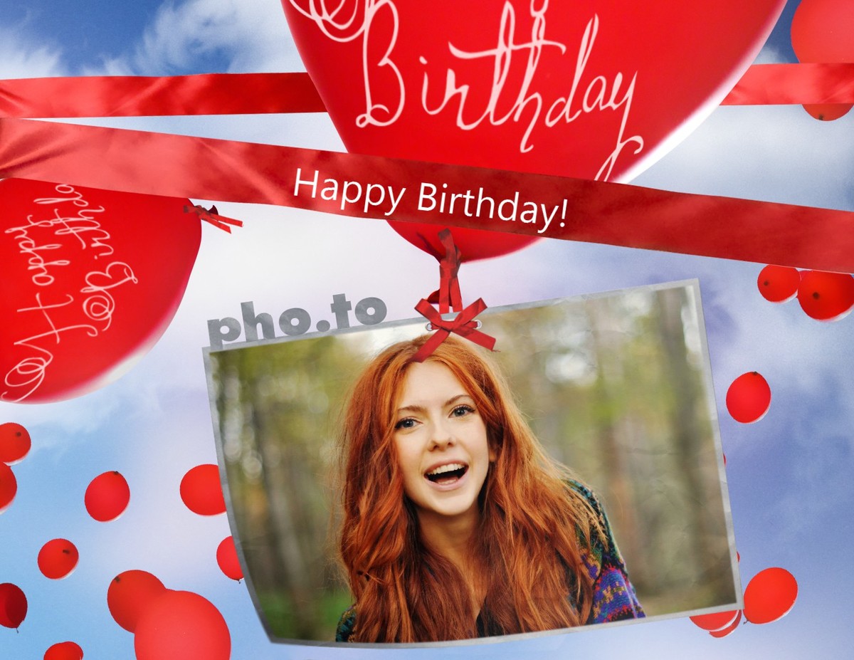 A beautiful birthday card with photo. Wish your friend a Happy Birthday with 'Birthday Balloons' photo frame.