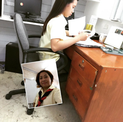 An office selfie with two young girls