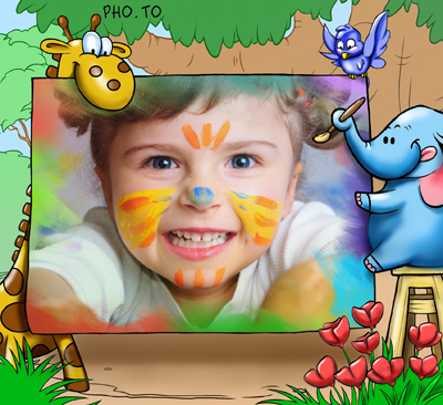 Kids photo frame with a cartoon elephant artist