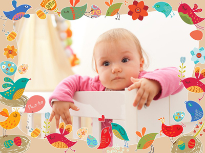 Baby photo frame with cartoon birds