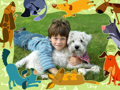 Photo frame for kids with playful cartoon dogs