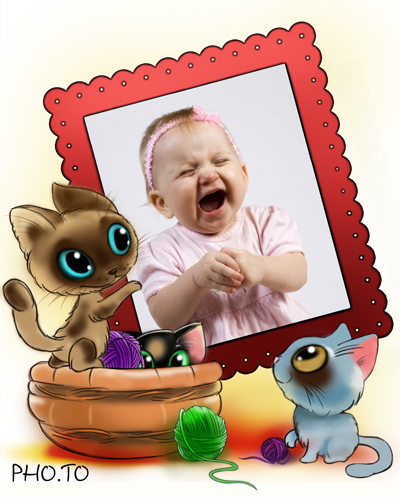 Baby Shower photo frame with cute cartoon kittens