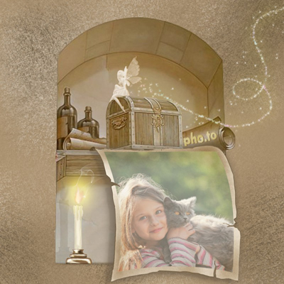 Free online photo frame for kids with a little fairy and a treasure box