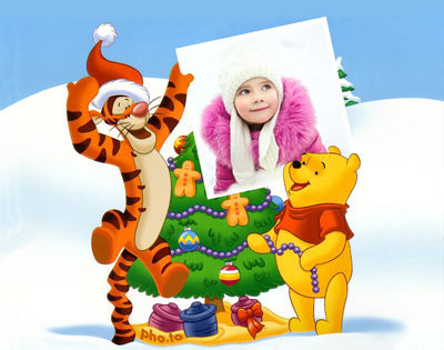 Christmas photo frame for children with Winnie the Pooh animations characters