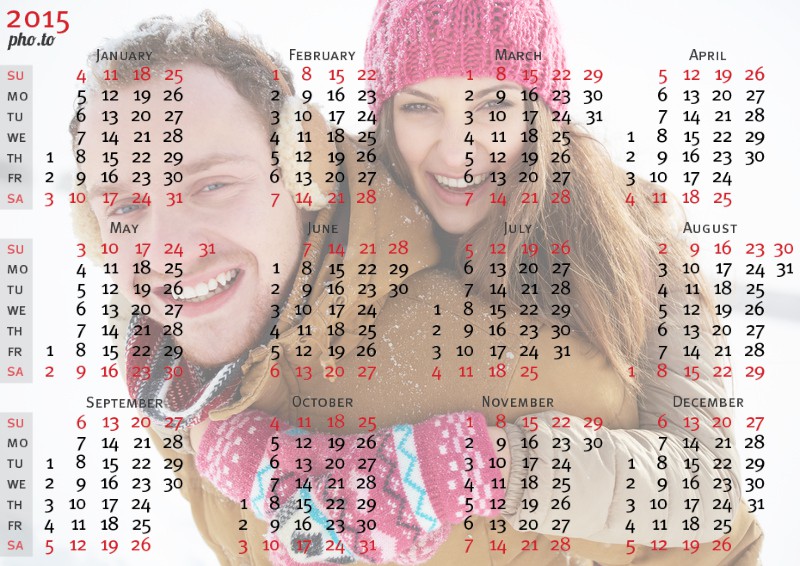 Make a pocket photo calendar for the upcoming year 2015