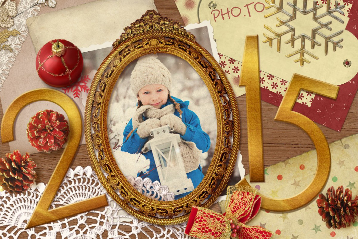 Make a cover for a pocket calendar with this New Year 2015 photo frame