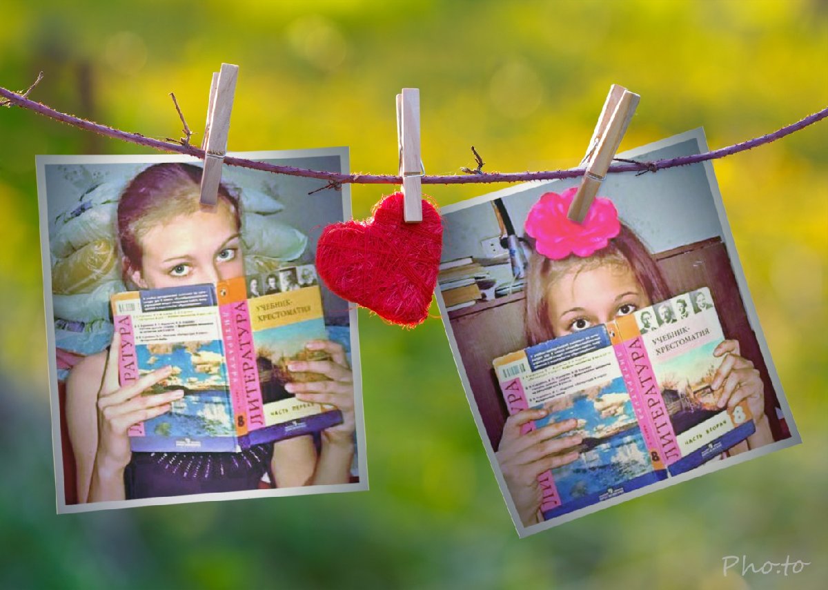 Photo of two school girls. Spring photo frame is added