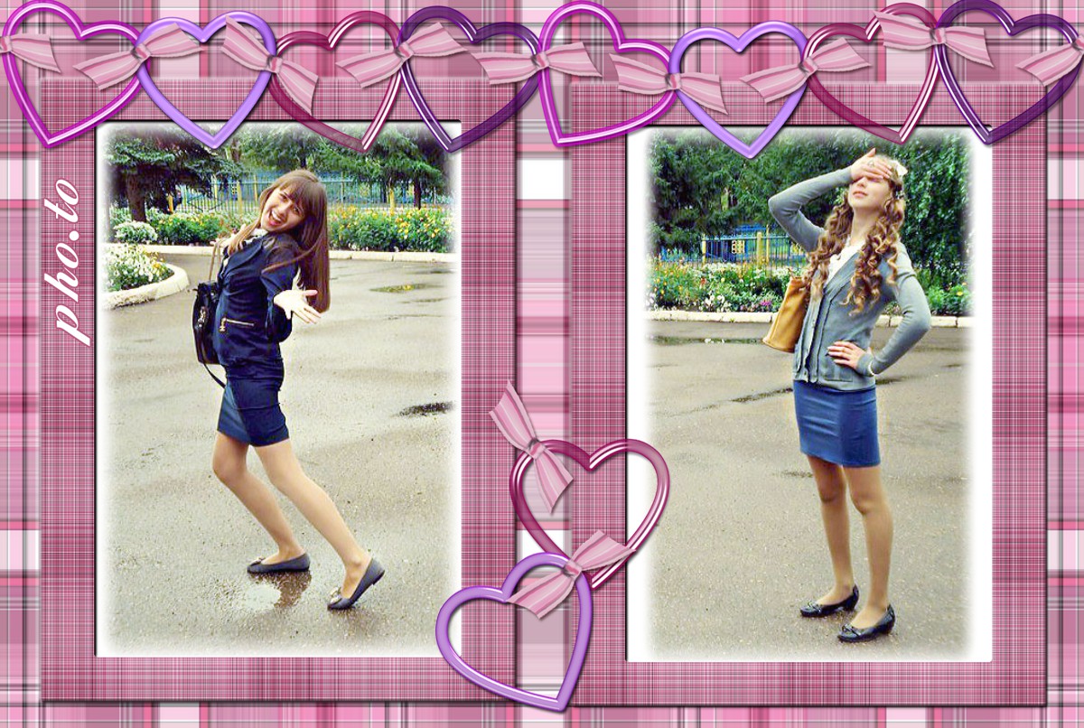 Photo collage of two girls. Simple photo frame is added